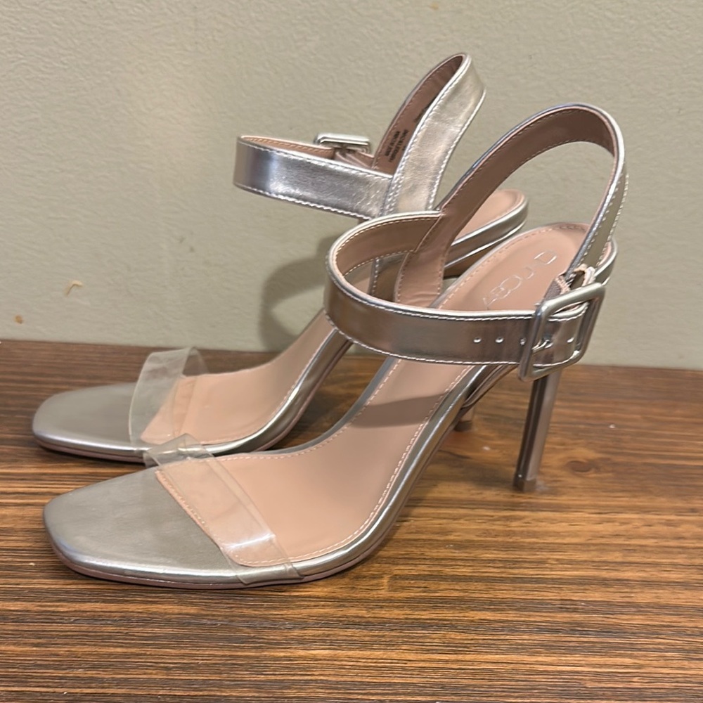 NWOB - Abound Clear / Silver Strappy Heels Sz 9.5